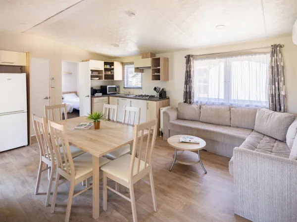 The kitchen/living room within the Comfort Lounge.