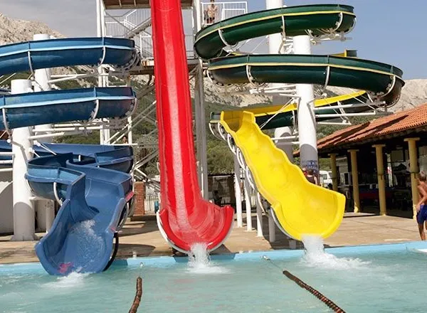 Water slides for a fee next to Roan campsite Baška Camping Resort.