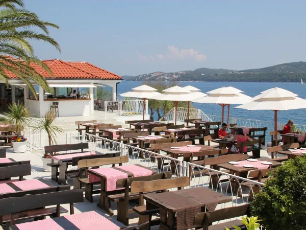 Terrace overlooking the sea at Roan camping Amadria Park Trogir.