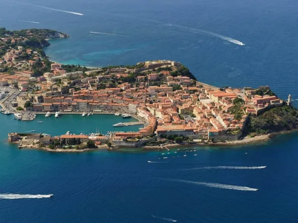 Drone shot of a coastal village in Italy.