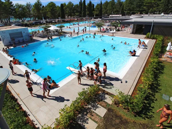 Overview of swimming pool at Roan camping Valkanela.