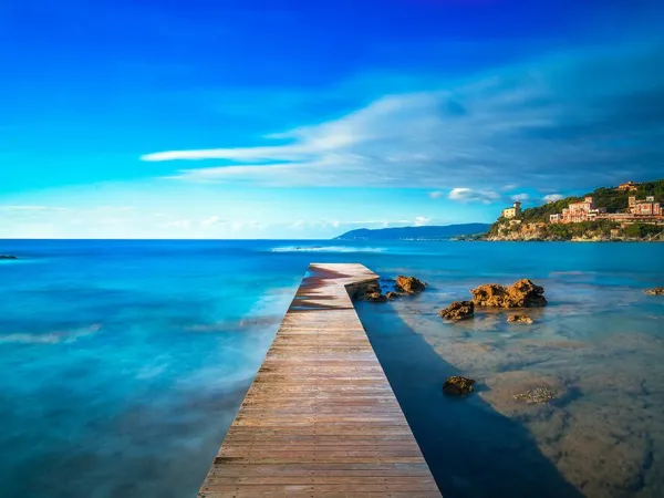 Small pier near the shore of Roan camping Le Capanne.