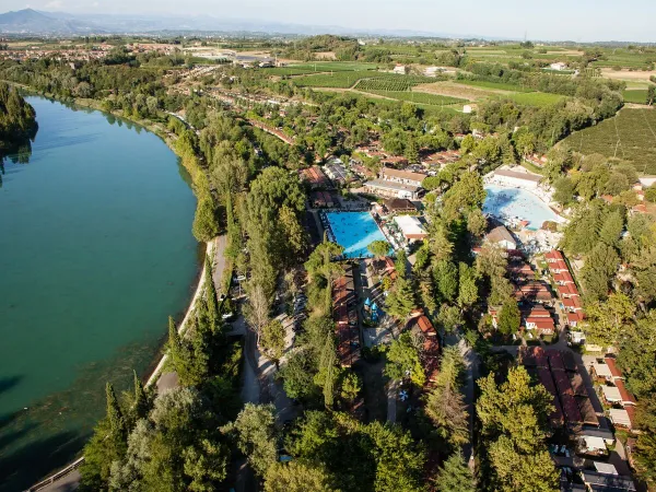 Air overview of Roan camping hu Altomincio village.