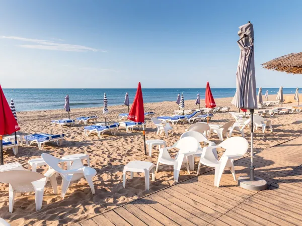 Sunbeds on the beach near Roan camping Les Sablines.