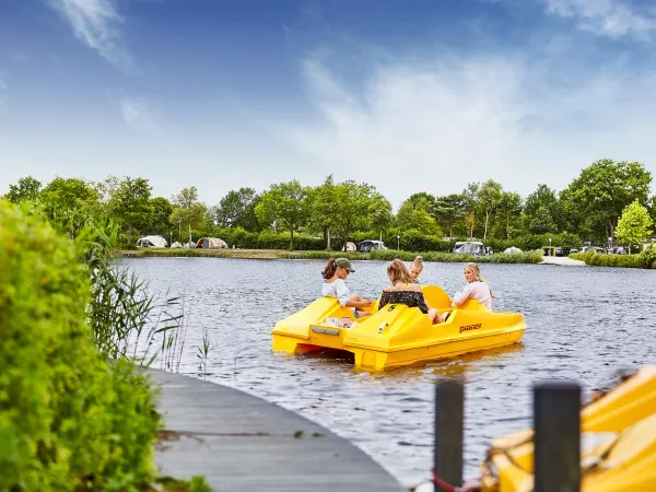 Pedal boats on the pond at Roan camping Terspegelt.