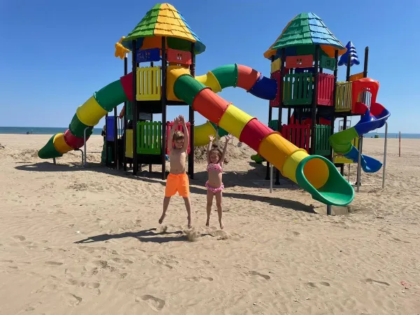 Children's playground on the beach at Roan camping Marina Di Venezia.