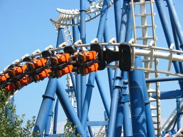 A roller coaster at Gardaland near Roan Camping Butterfly.