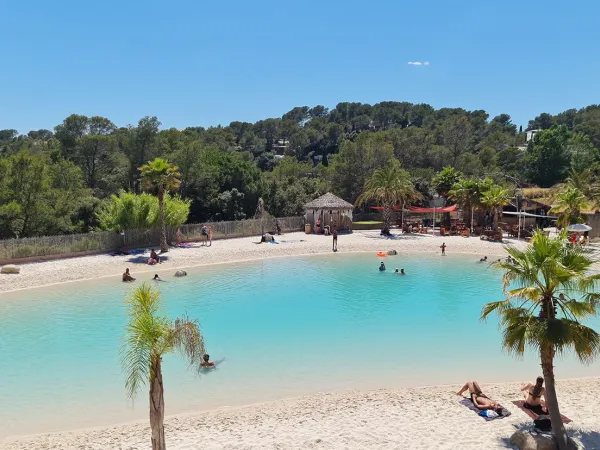 Overview clear lagoon at Roan camping La Pierre Verte.