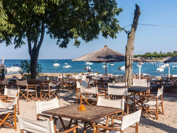Terrace by the beach at Roan camping Park Umag.