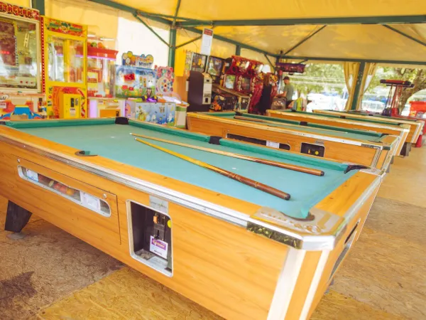 Pool tables and slot machines at Roan campsite Bijela Uvala.