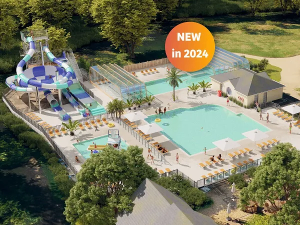 Overview of new pool 2024 at Roan camping la Brèche.