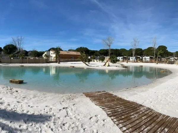 Lagoon beach pool under development at Roan campsite Domaine de la Yole.
