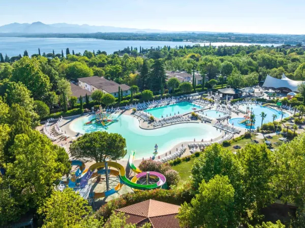 Overview of swimming pool at Roan camping Bella Italia on Lake Garda.