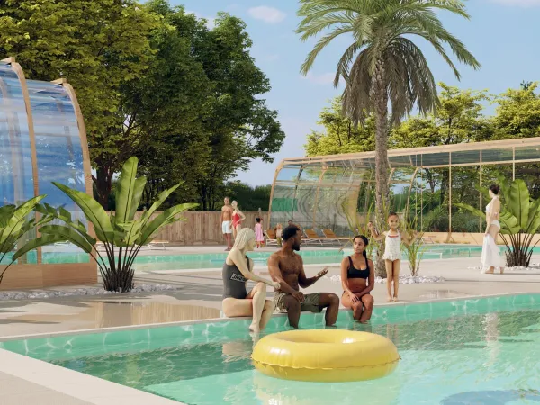 Guests enjoy pool at Roan camping Domaine de la Breche