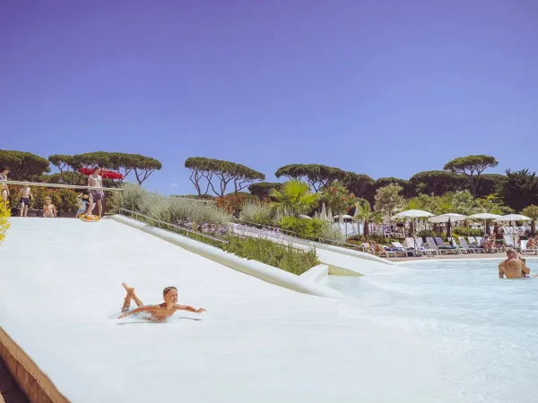Sliding hills in lagoon pool at Roan camping hu Park Albatros village.