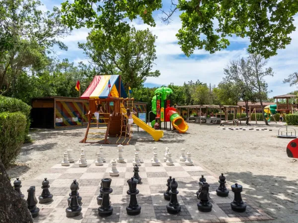 Playground, ping pong tables and large chess set at Roan camping hu Montescudaio village.