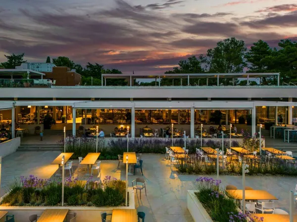 Atmospheric restaurant in the evening at Roan campsite Zaton Holiday Resort.