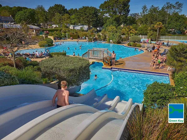 Water slides and swimming pool at Roan camping Grande Métairie.