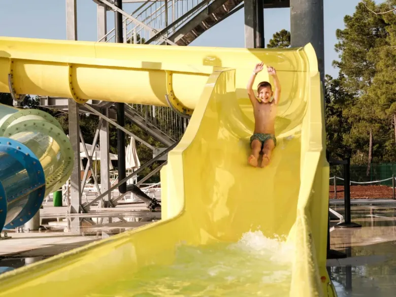 Kids have fun on Roan's spectacular slides at Zaton Holiday Resort campsite