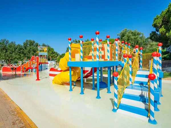 Large water playground at Roan camping Le Serignan Plage.
