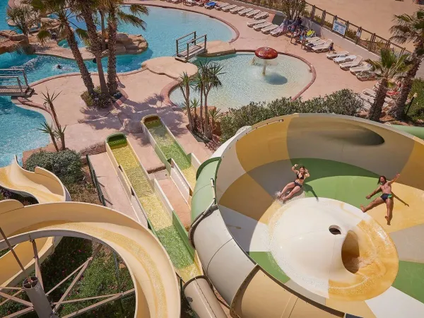 Several fun slides with tornado slide at Roan campsite Le Petit Mousse.