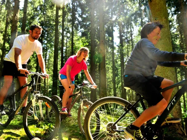 People mountain biking in the beautiful surroundings of the French Ardennes.
