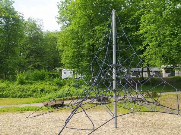 A cobweb climbing device at Roan campsite Le Lac des Vieilles Forges.