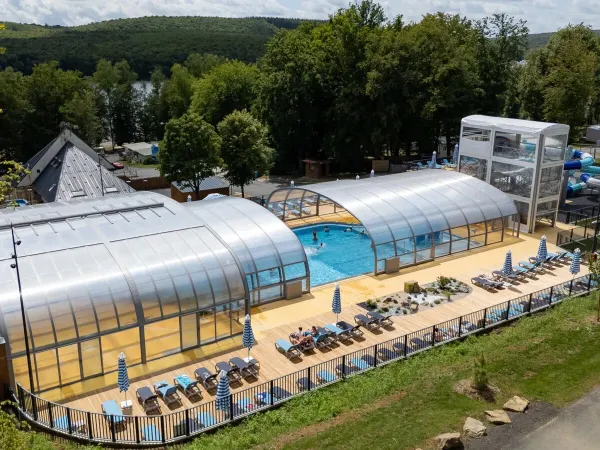The pool and slides at Le Lac des Vieilles Forges.