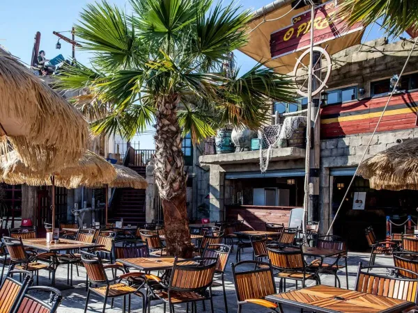 Atmospheric terrace at Roan campsite Les Sables d'Or.