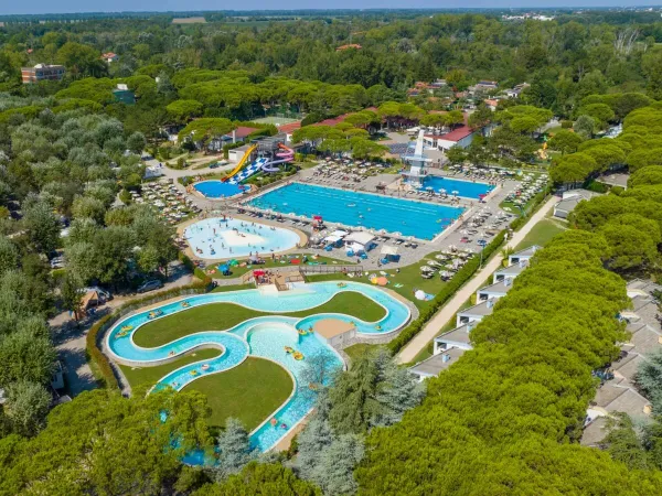 Overview of the pools at Roan campsite Marina Julia Camping Village.