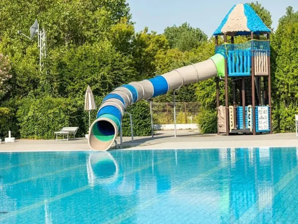 The Slide in the large swimming pool at Vigna sul Mar campsite.