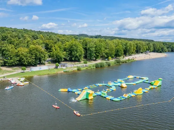 The air cushion in the lake at Roan camping Le Lac des Vieilles Forges.