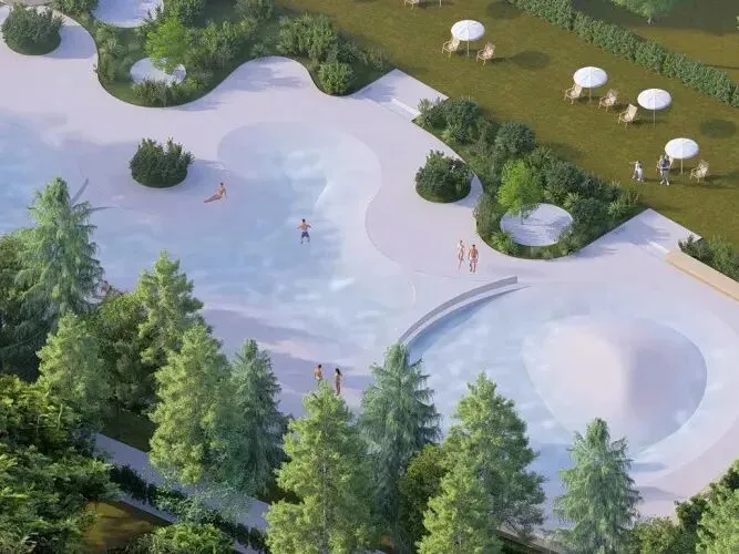 AI-generated image of the brand-new swimming pool at Camping Lido Verbano.