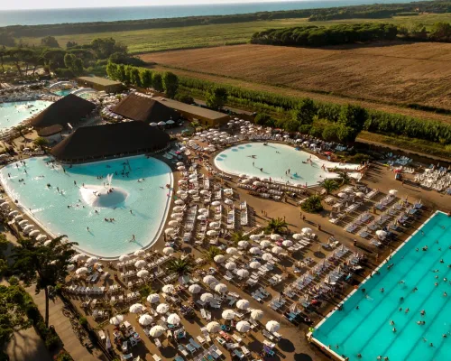 Overview of the pool complex at Roan camping hu Park Albatros village.