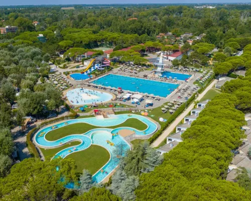 Overview of the pools at Roan campsite Marina Julia Camping Village.