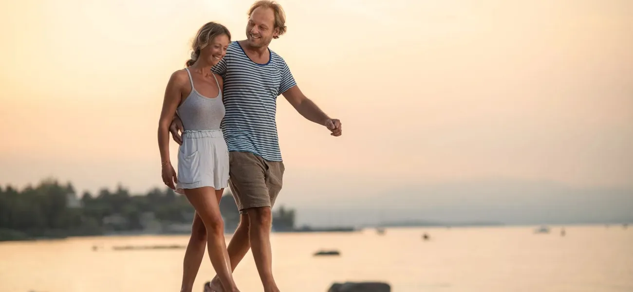 Walking along the beach.