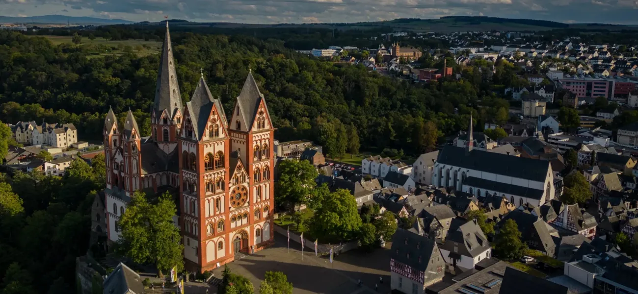 An aerial view of Limburg Cathedral in Limburg.